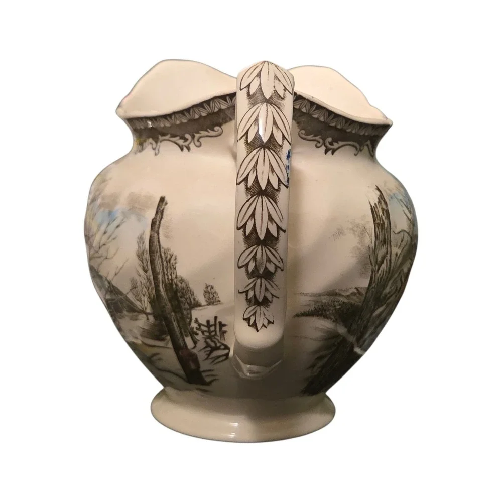 Johnson Brothers Friendly Village Pitcher England Winter Scene Red Barn Vintage